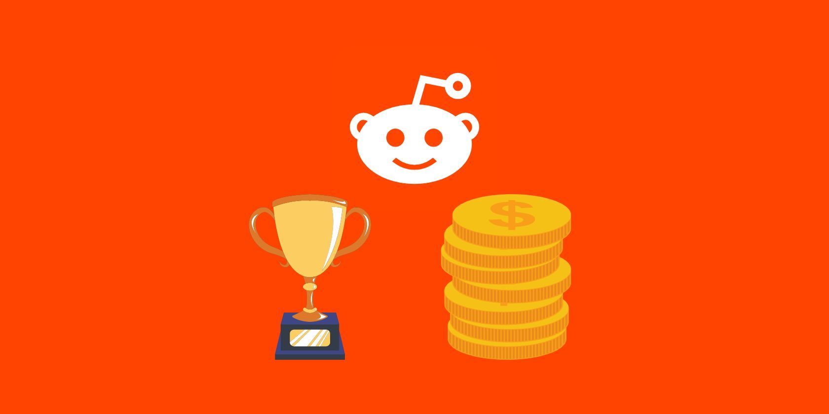 Cartoon vectors of awards and coins on a Reddit orange background