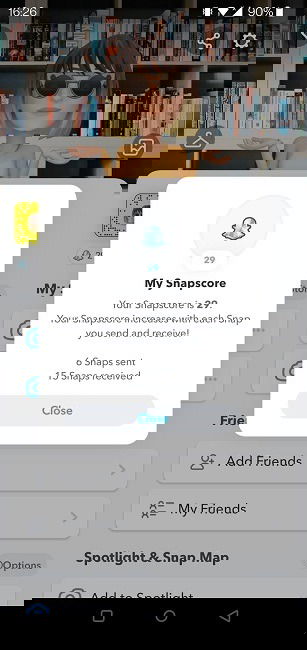 Изображение: Подробности Snapscore — количество отправленных и полученных Snaps