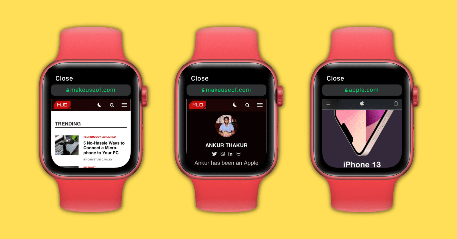 Просмотр сайта на экране Apple Watch