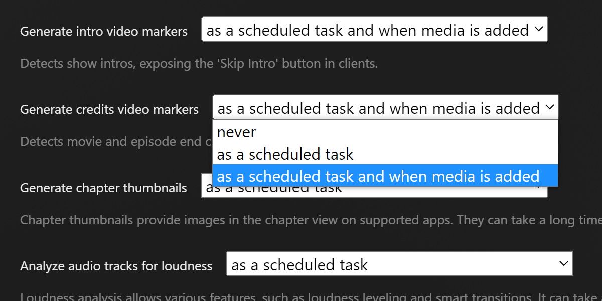 Скриншот: включение параметра генерации маркеров титров в Plex
