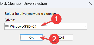 Выбор диска для очистки