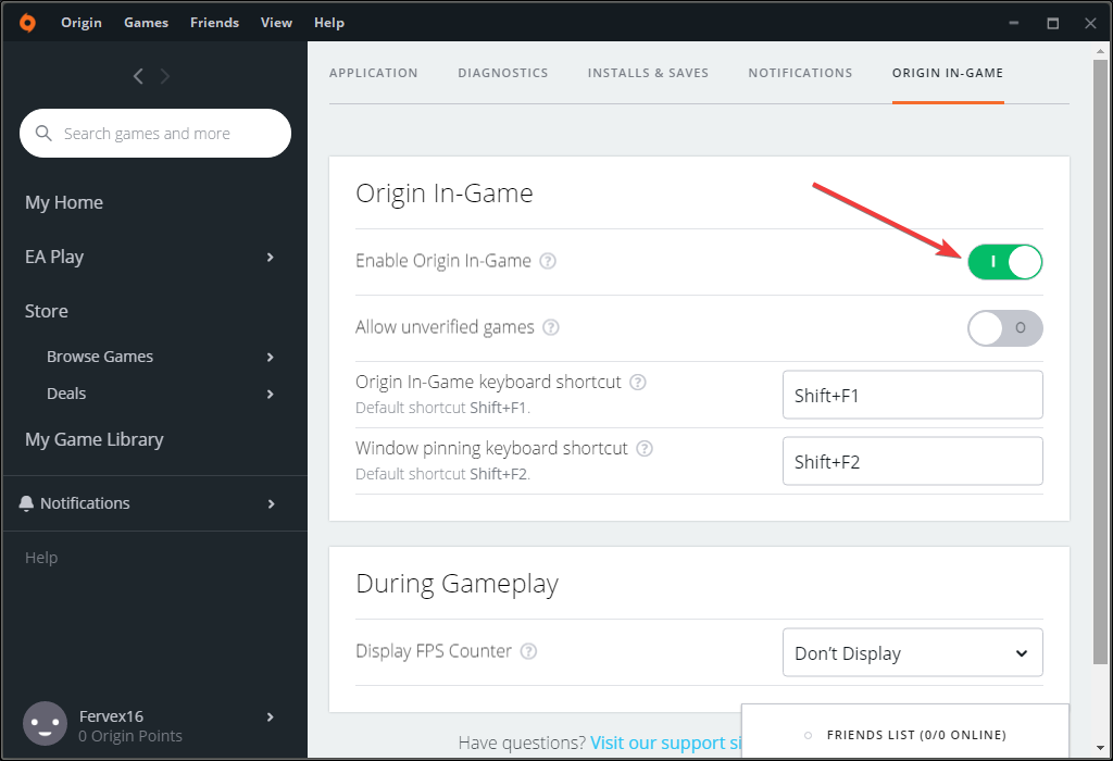 Параметры Origin In Game