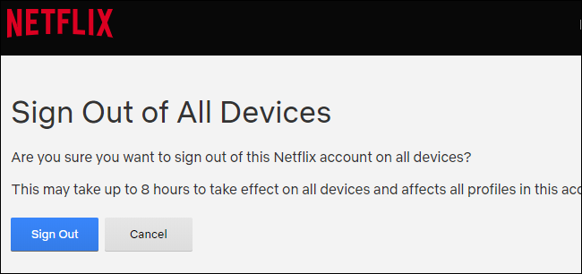 Подтверждение выхода со всех устройств на Netflix