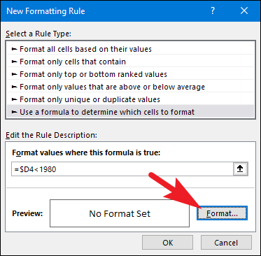 Окно настройки формата ячейки