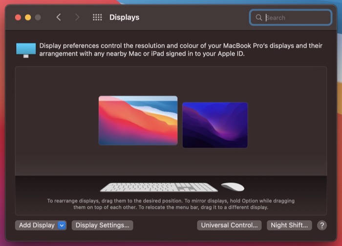 arrange displays in universal control