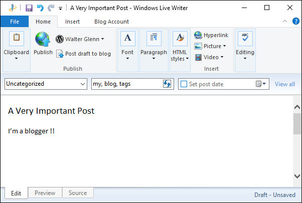 Публикация поста в блоге через клиент