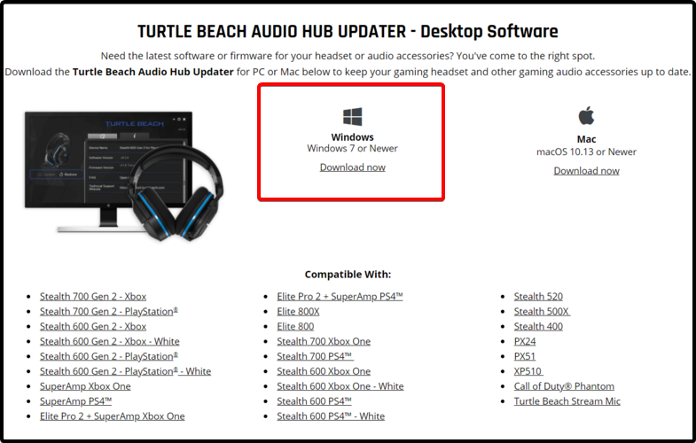 Инструмент Turtle Beach Audio Hub Updater