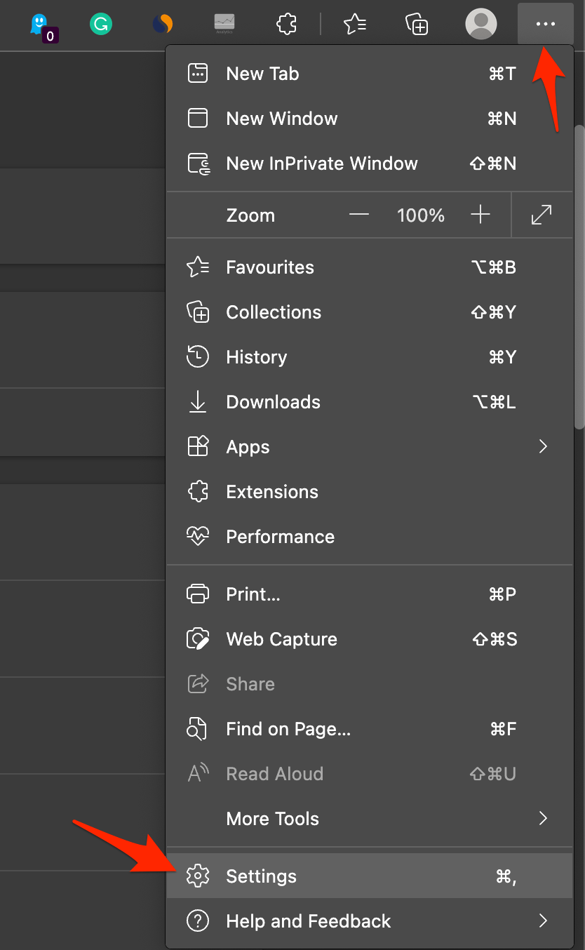 Настройки Edge