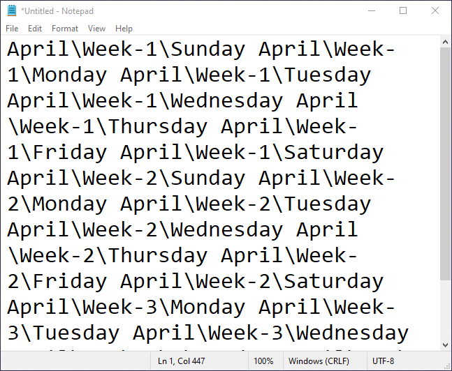 Написание имён папок в Блокноте