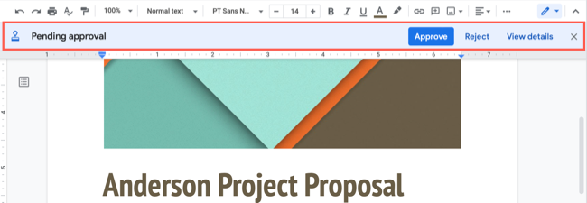 Сообщение об ожидании утверждения в Google Документах