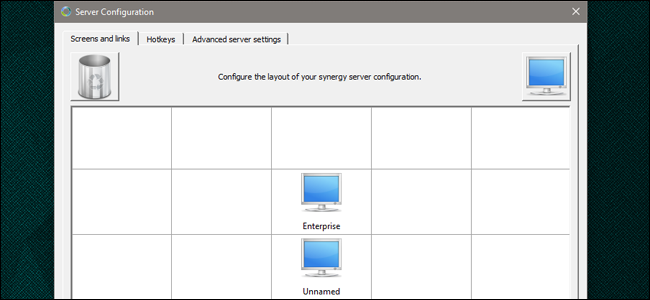 Редактор экранов Synergy: расположение мониторов в сетке для определения границ перехода курсора