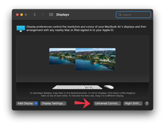 Настройки Universal Control: три опции