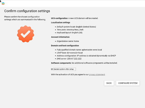 Обзор и подтверждение конфигурации перед финальной настройкой