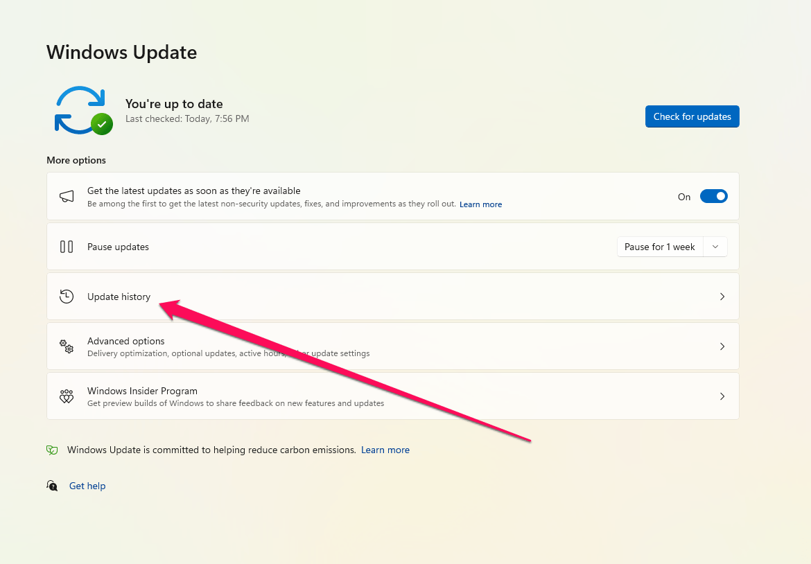 Журнал обновлений Windows