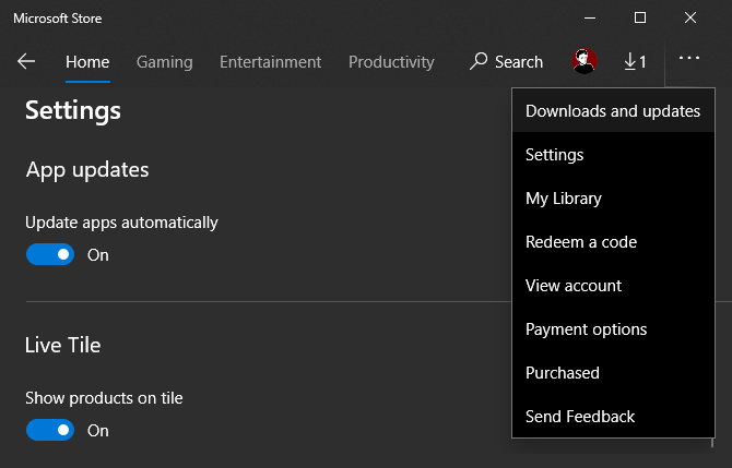 Параметры Microsoft Store с переключателем автообновлений