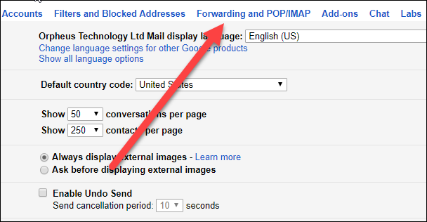 Параметр Включить IMAP в настройках Gmail