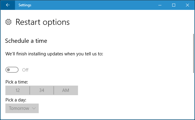 Окно выбора пользовательского времени перезапуска