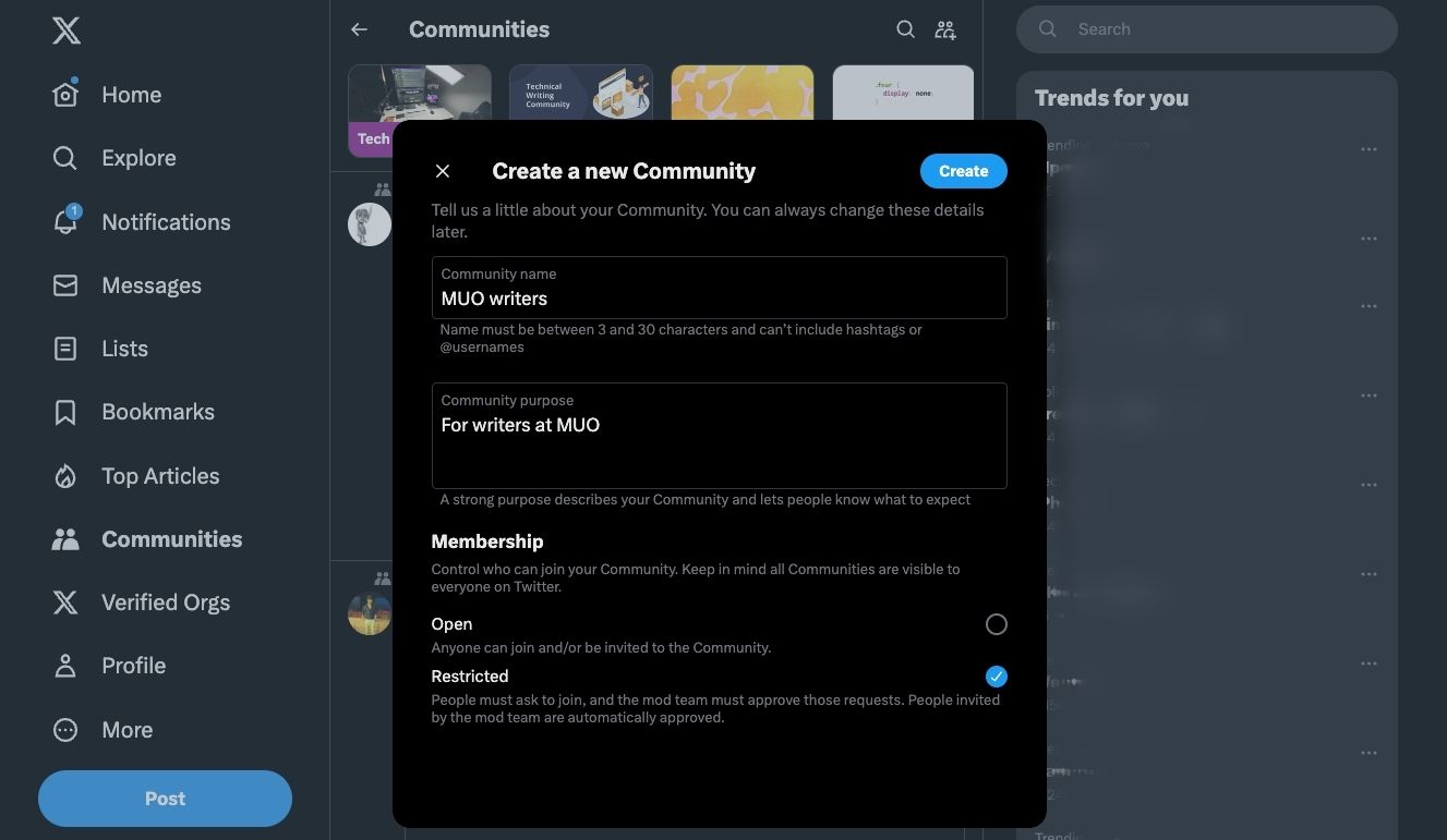 Создание нового сообщества на X (ранее Twitter)