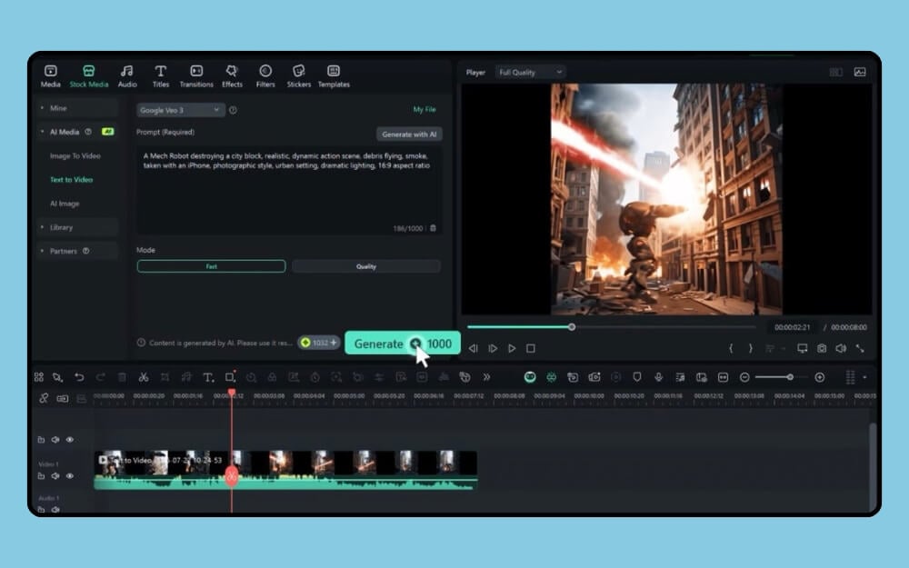 Превью сгенерированного видео Veo 3