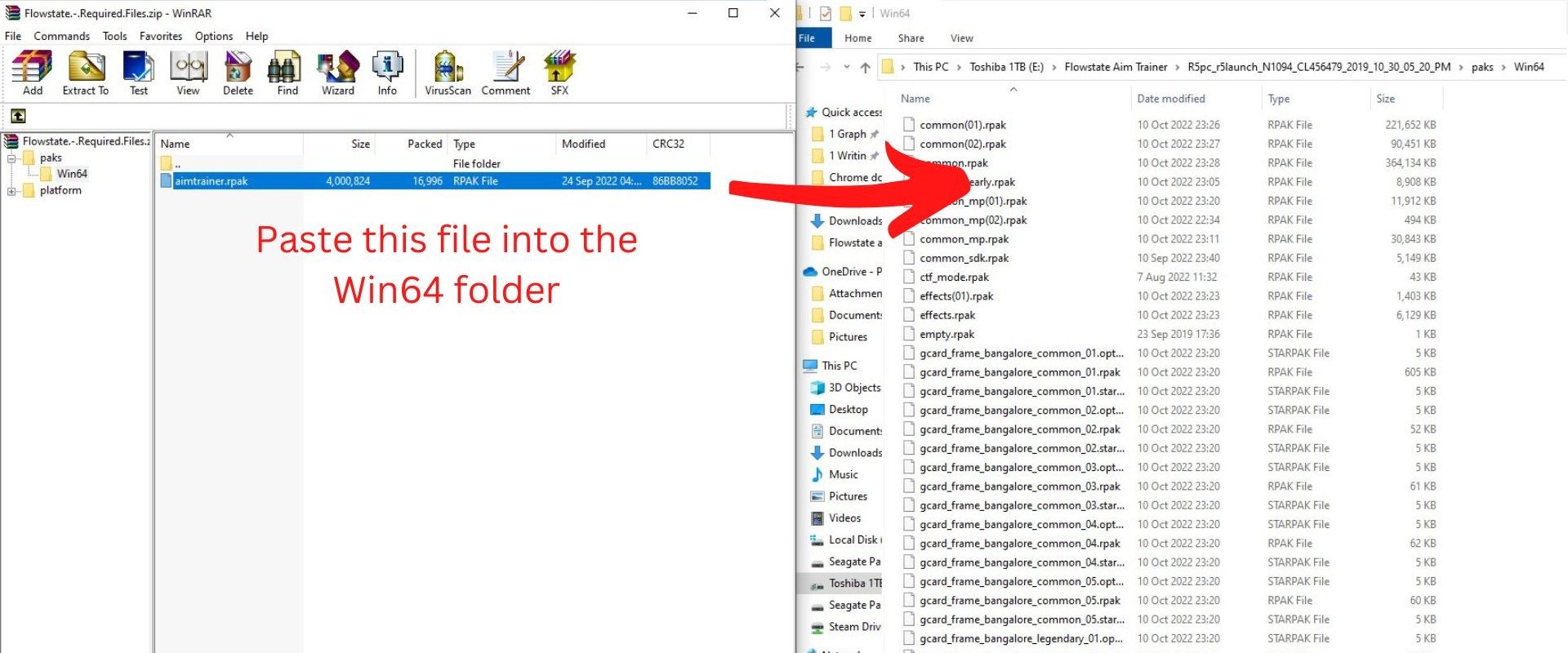 Перенос aimtrainer.rpak в папку Win64