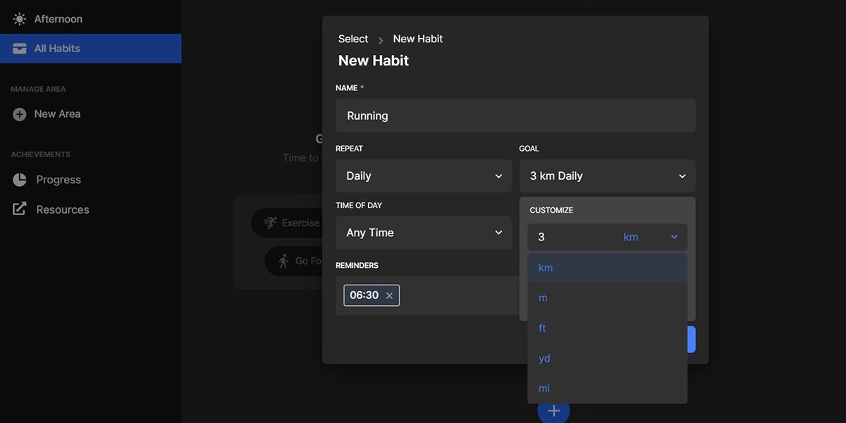 Визуализация: метрики целей в Habitify
