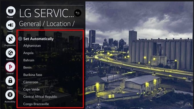 Выбор региона US/Canada в настройках LG
