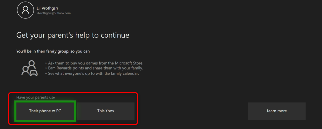 Получить помощь родителя на Xbox One