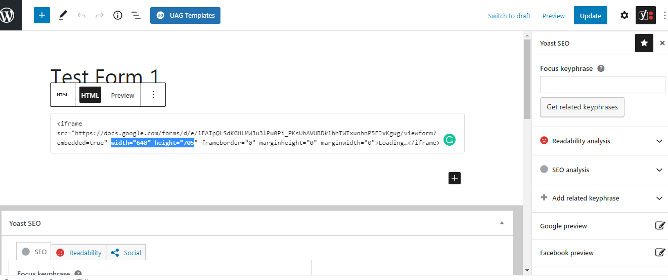 Изменение ширины и высоты в атрибутах iframe