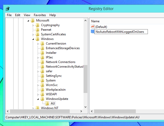 Создание DWORD NoAutoRebootWithLoggedOnUsers
