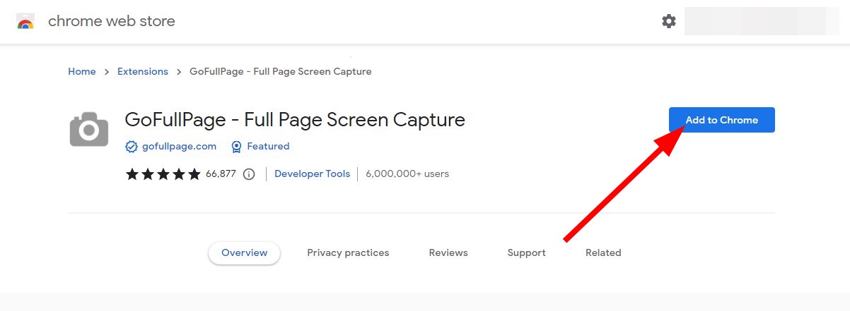 GoFullPage в интернет-магазине Chrome