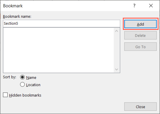 Кнопка «Добавить» для создания закладки