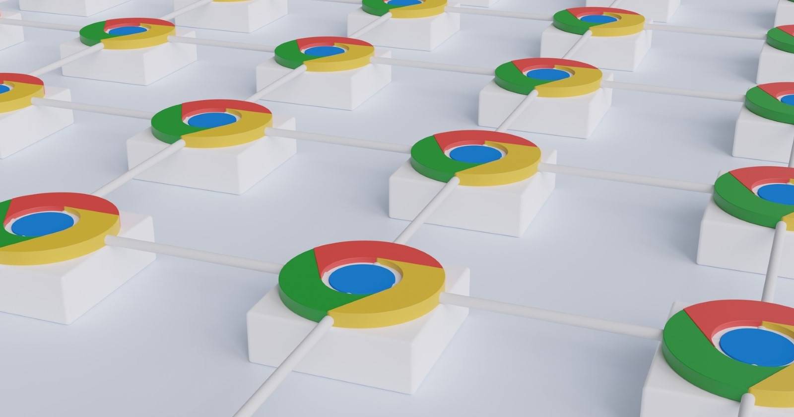 Значки Google Chrome размещены рядом на подставке