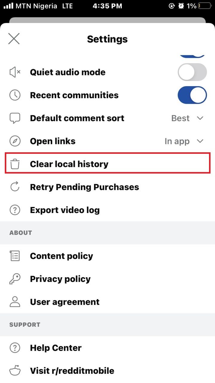 Скриншот страницы настроек Reddit на iOS