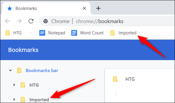 Найдите импортированные закладки на панели закладок или в Диспетчере закладок в папке «Импортировано».