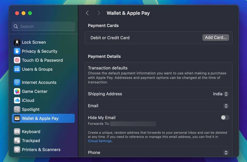 Wallet & Apple Pay в настройках macOS
