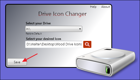 Выбор диска в Drive Icon Changer