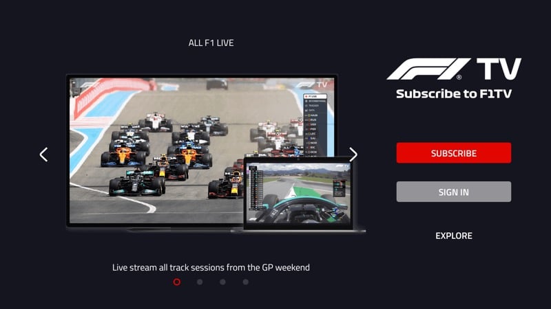 Приветственный экран приложения F1 TV на Android TV