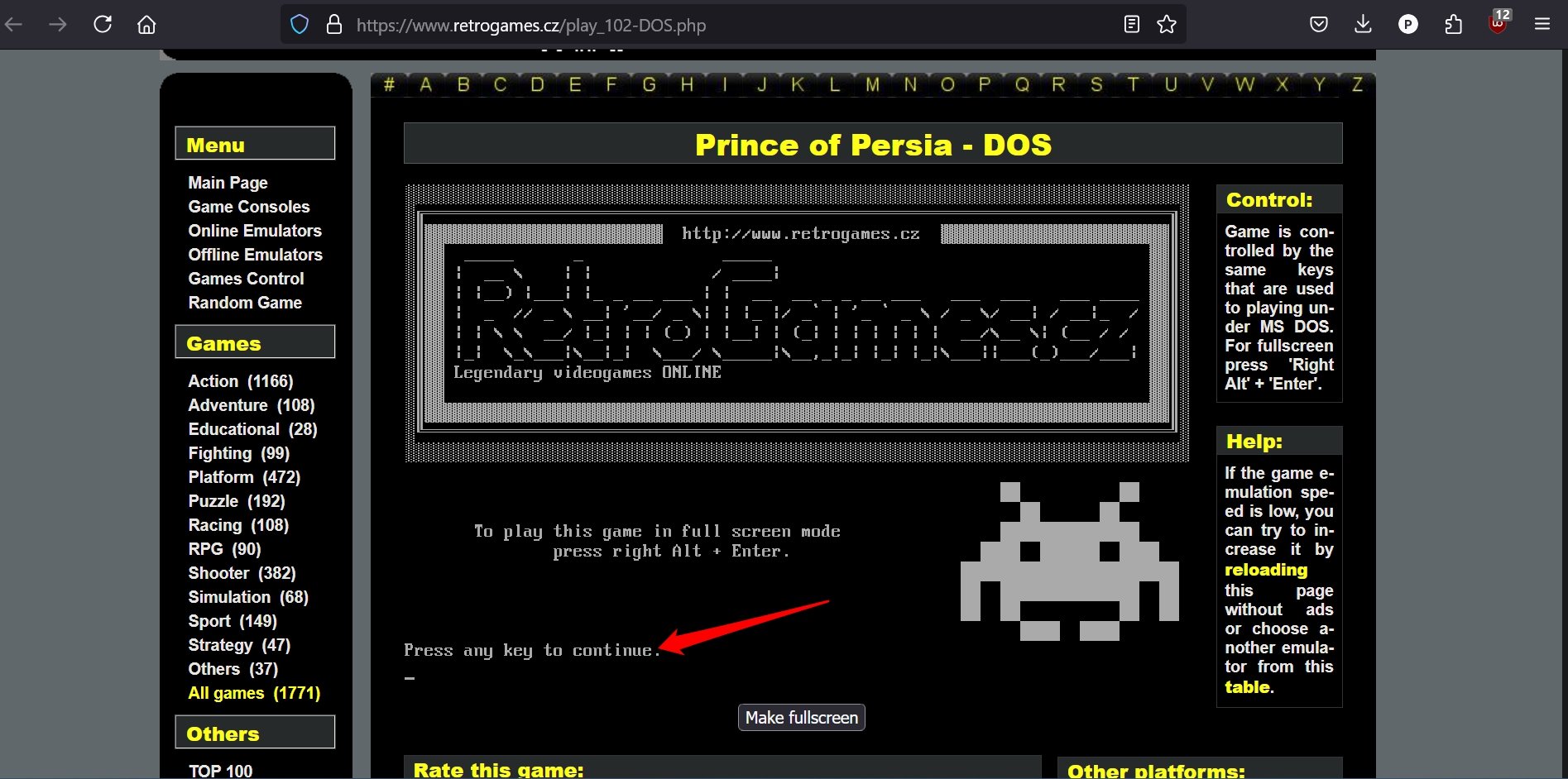 Играть DOS-версию Prince of Persia в 2024