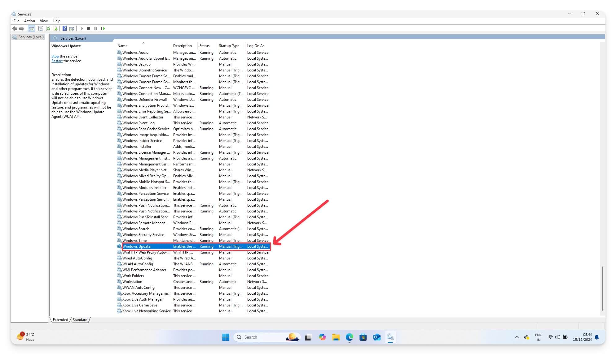Настройки службы Windows Update