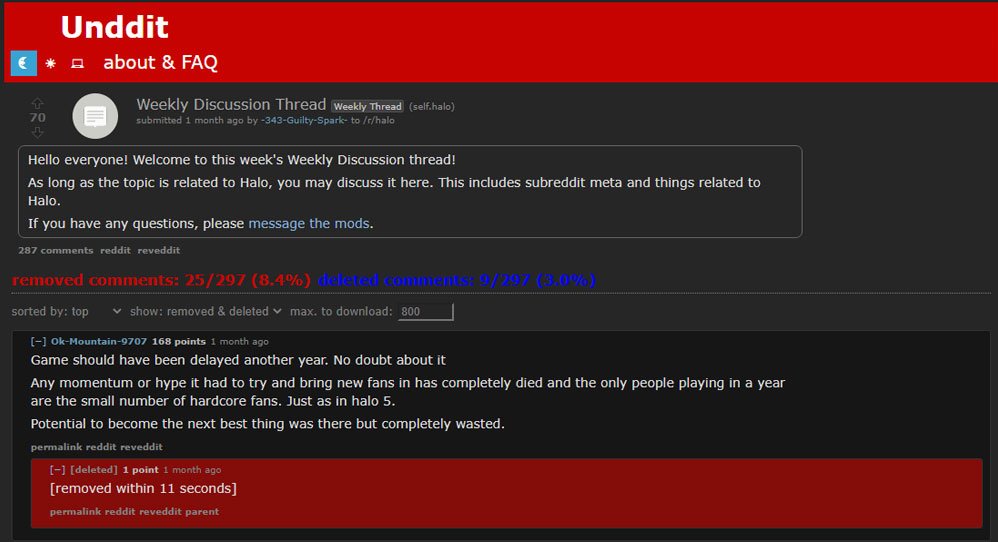 Risultato tipico: commenti ripristinati con Unddit
