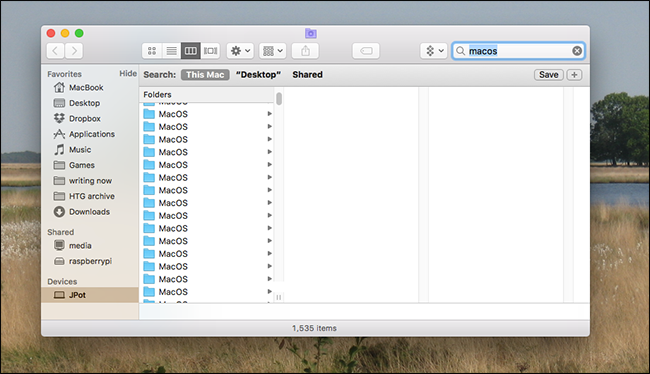 Поиск в Finder, запущенный из Spotlight