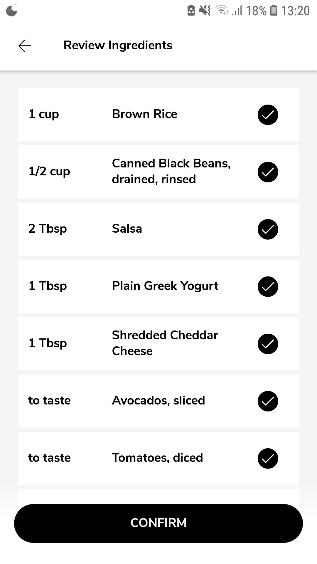 Список покупок в SideChef, компактный и категоризированный