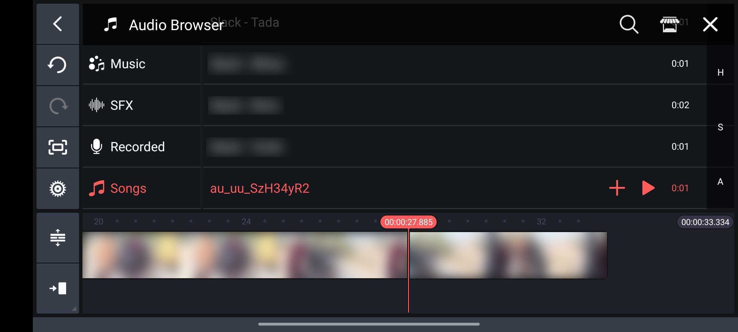 Выбор аудиофайла в KineMaster