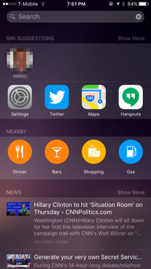 Список проактивных подсказок и рекомендаций на экране Spotlight