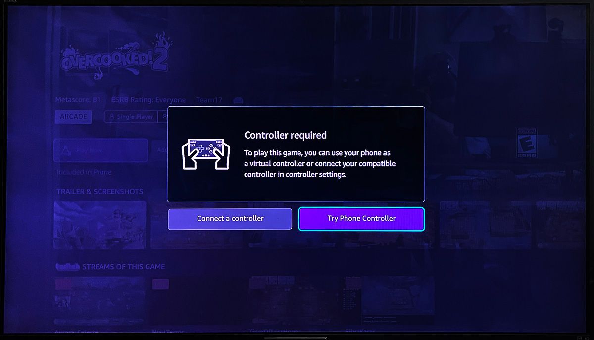 сообщение о необходимости контроллера для Luna — выберите геймпад или телефон