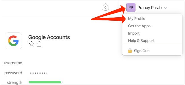 Клик по имени и выбор «Мой профиль»