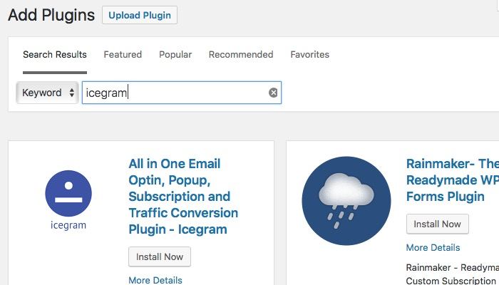 Скриншот поиска плагина Icegram в репозитории WordPress