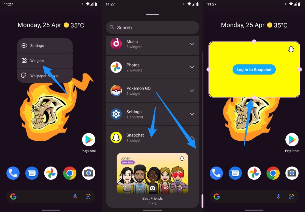 Widget Snapchat Android sur l'écran d'accueil