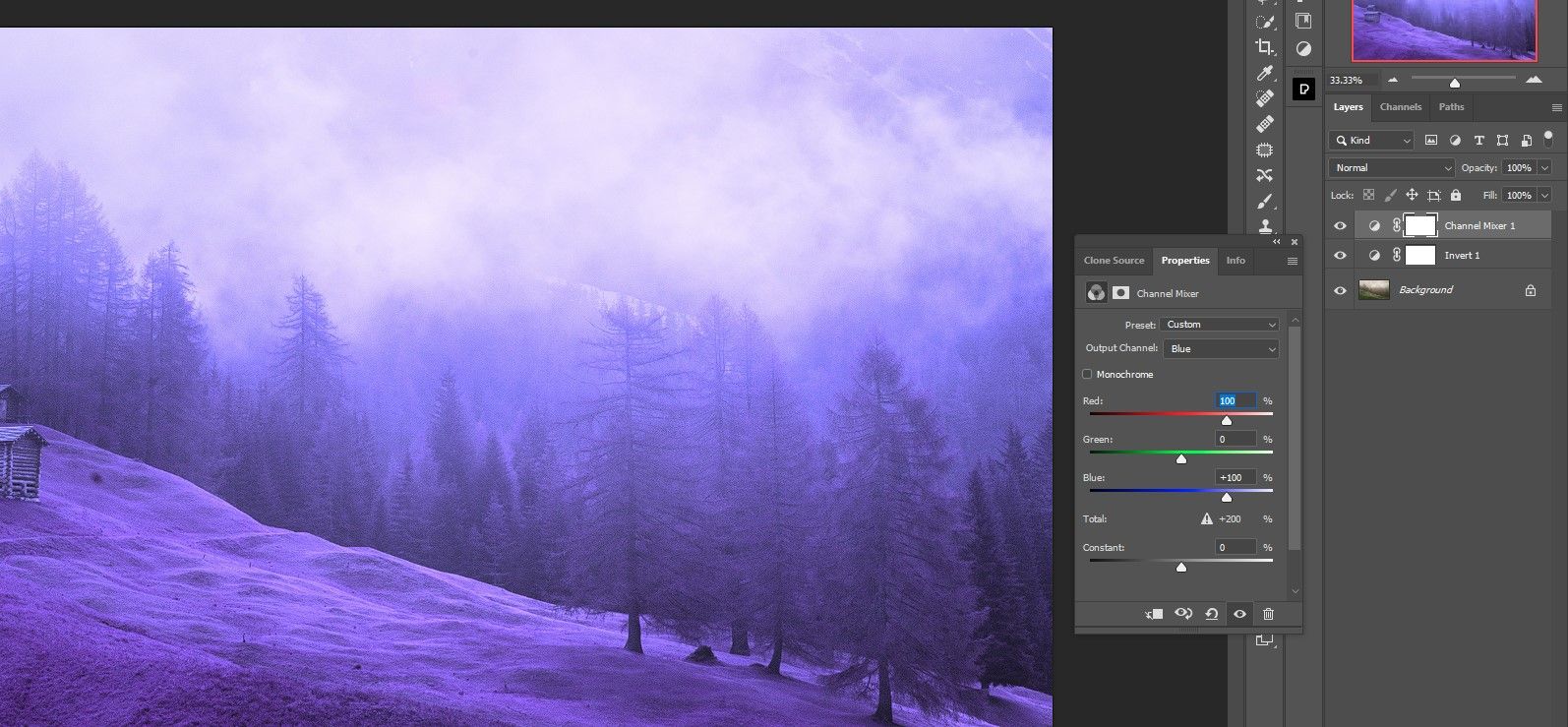 Red в Blue-канале на 100