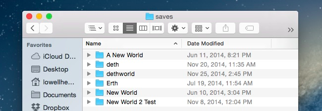 Список миров в папке saves в macOS